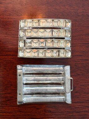 Pair of Art Deco style rhinestone barrette & metal clasps